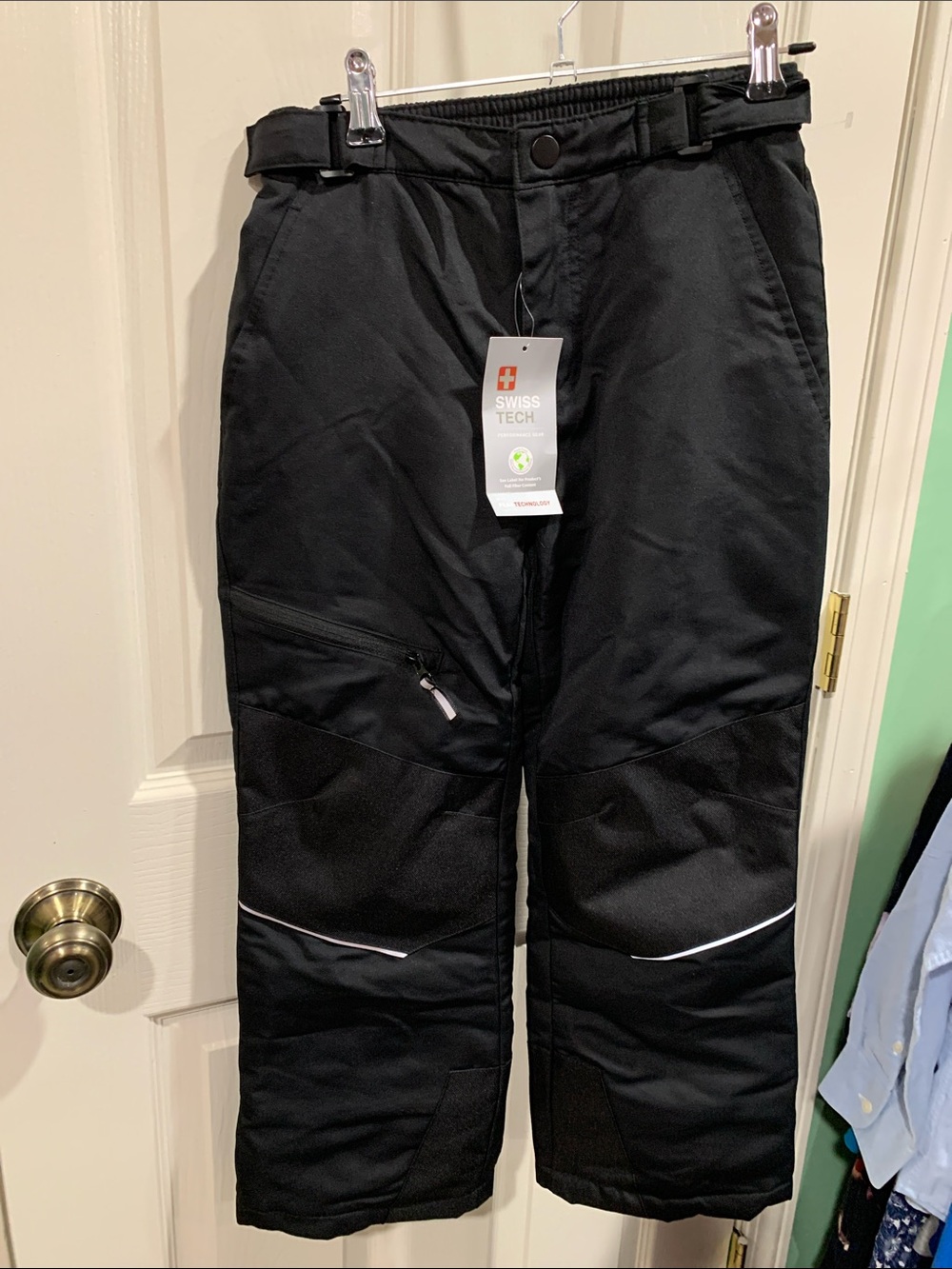 Swiss Tech Black Kids Snow Pants with Reflective Trim